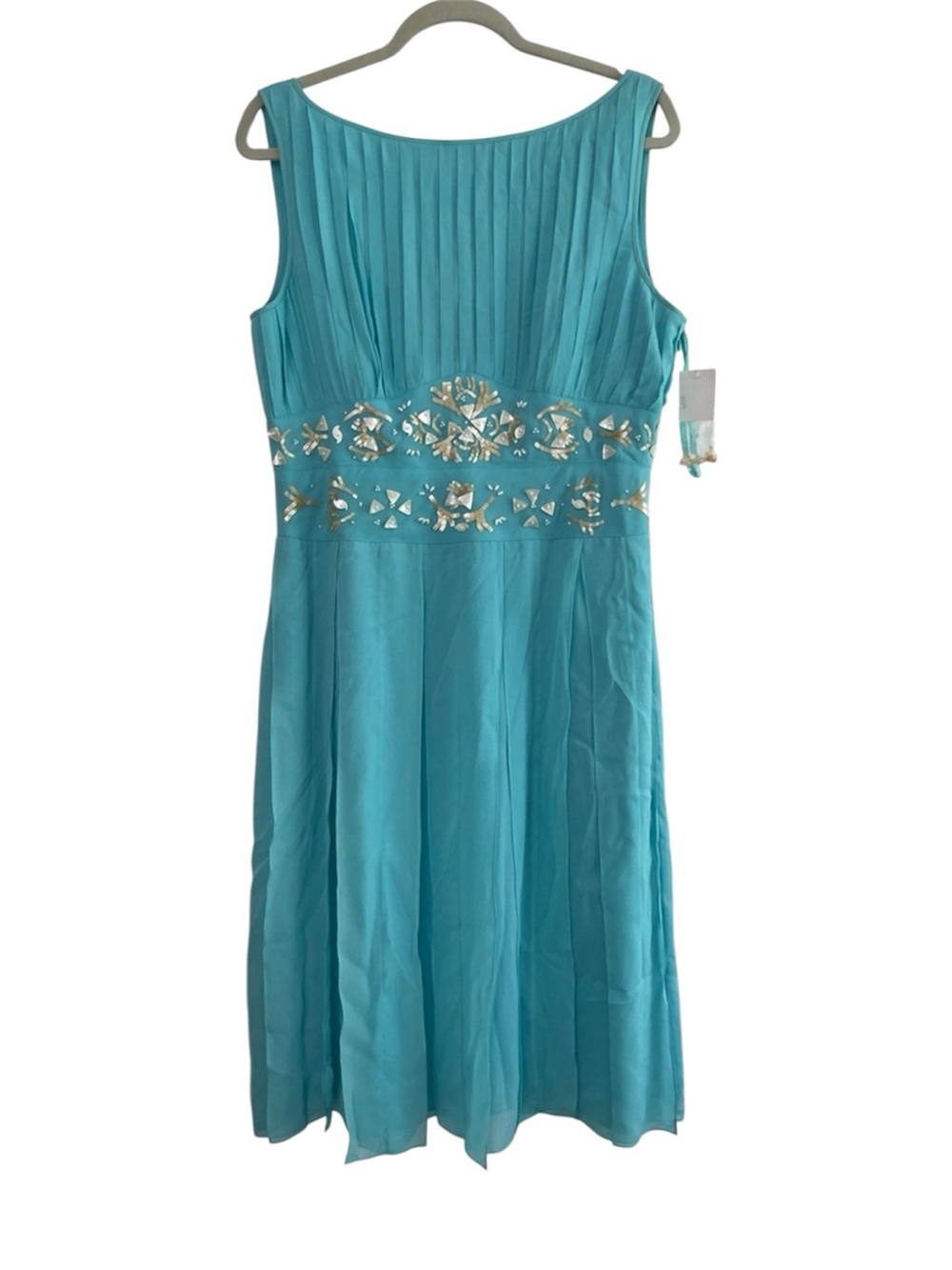 Y2K Kay Unger New York 100% Silk Mermaidcore Seashell Embellished Aqua Dress NWT